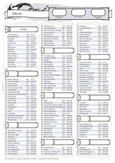 dndtools druid spells.